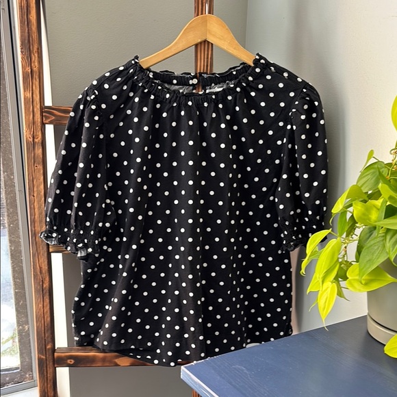 Free Assembly Tops - Boxy Black Polka Dot Blouse with Relaxed Fit